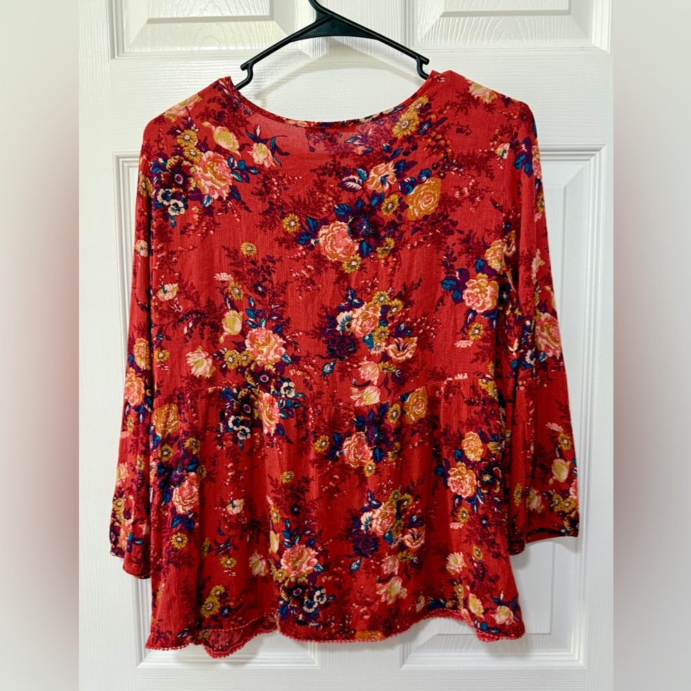 American Eagle Outfitters Red Floral Blouse